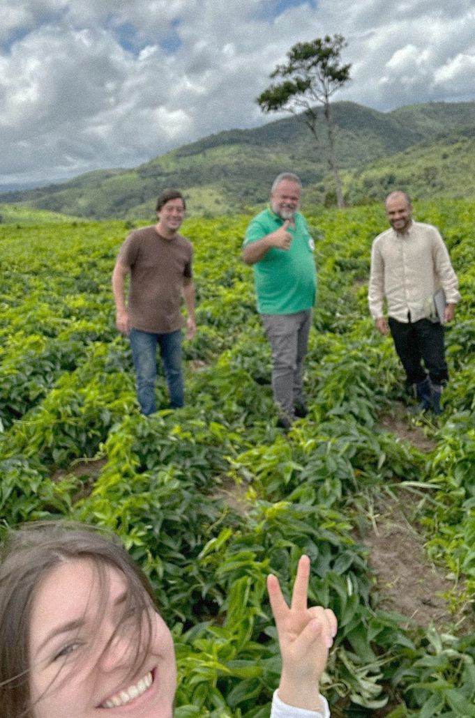Alexia with three people in a tea field